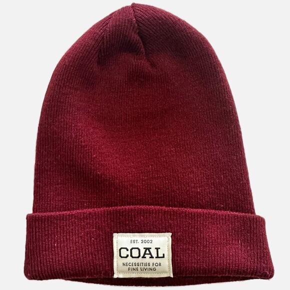 COAL Mens Beanie, Dark Red Cuffed Pull On Knit Hat, Stretch S NWOT - Picture 1 of 8